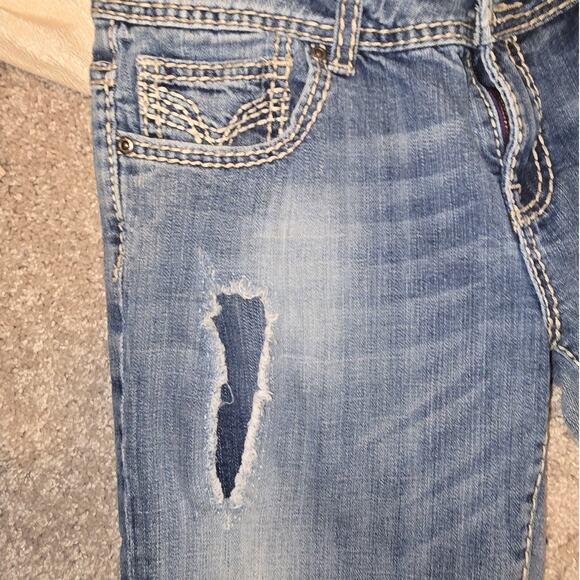 Vigoss Blue Boot Cut Jeans with Distressing and Faded Wash - Picture 3 of 9